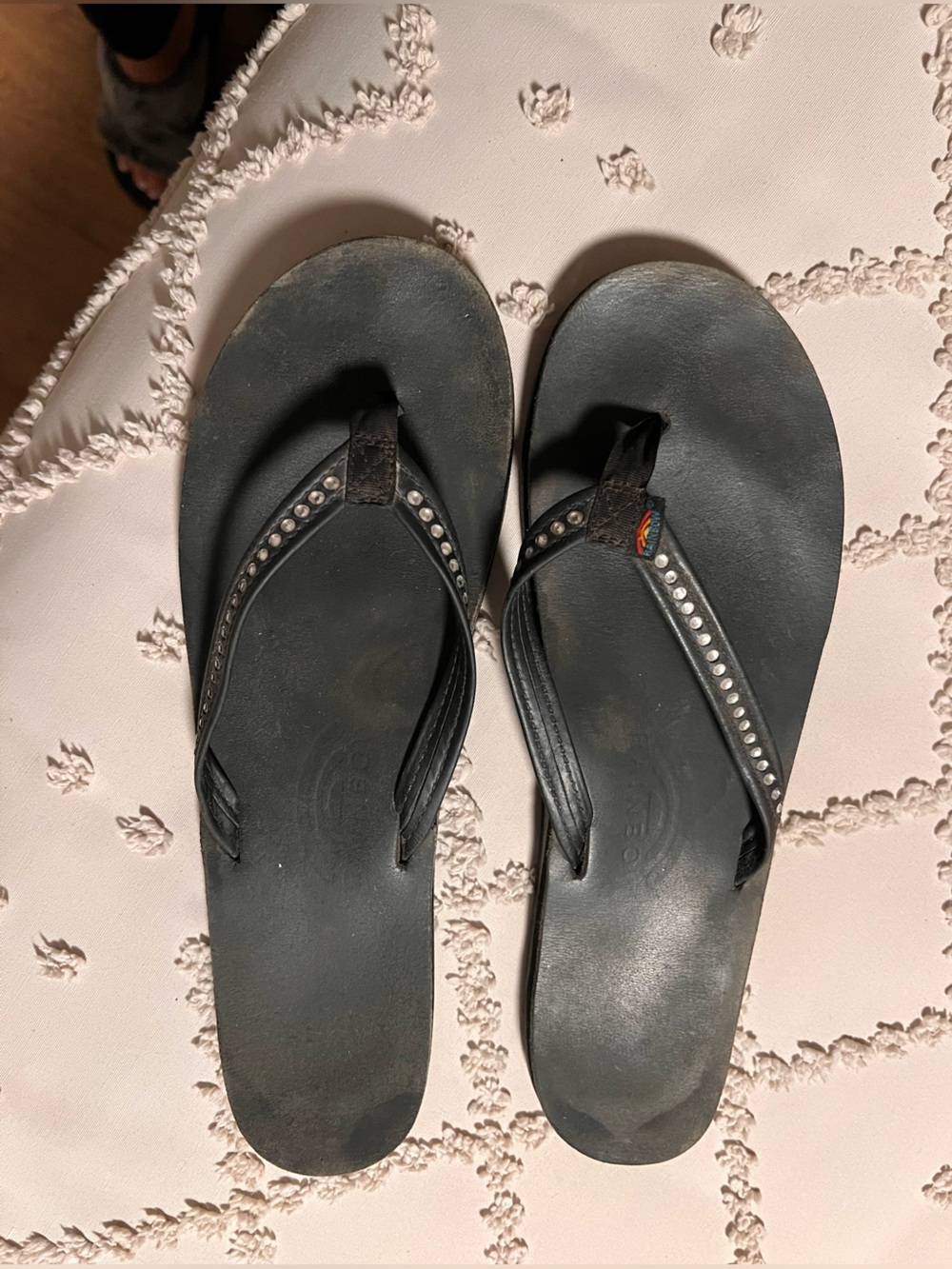 Rainbow Black Rhinestone Strap Flip Flop Sandals